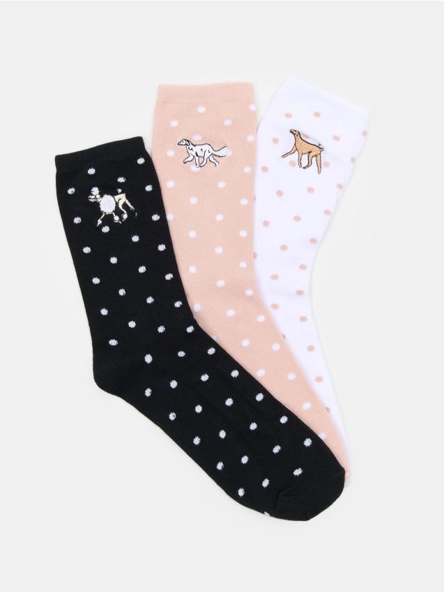 Sinsay - Długie skarpety z haftem 3 pack - wielobarwny