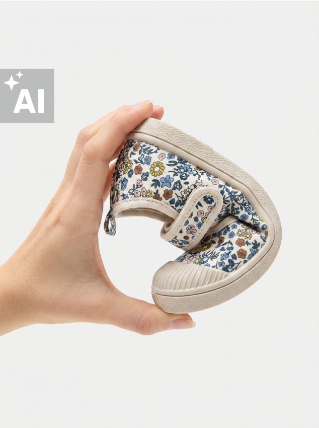 Sinsay - Teniși cu model floral cu închidere cu arici - alb