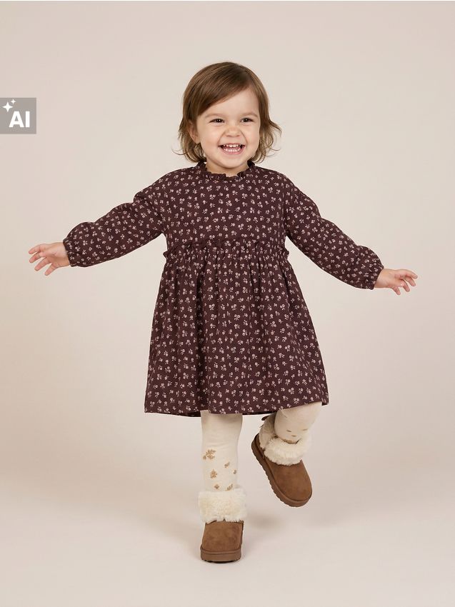 Sinsay - Rochie babydoll din bumbac cu motiv floral - maro