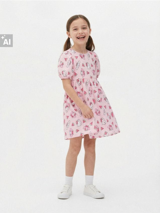 Sinsay - Rochie babydoll cu imprimeu Hello Kitty - roz-pastel