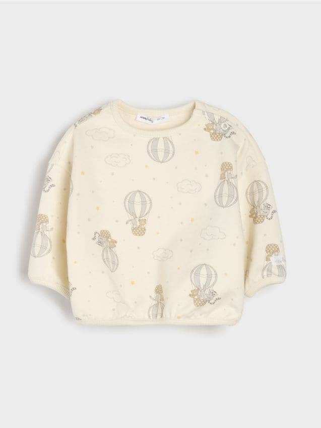 Sinsay - Bluza din Tricot Gros cu Print Balon - crem