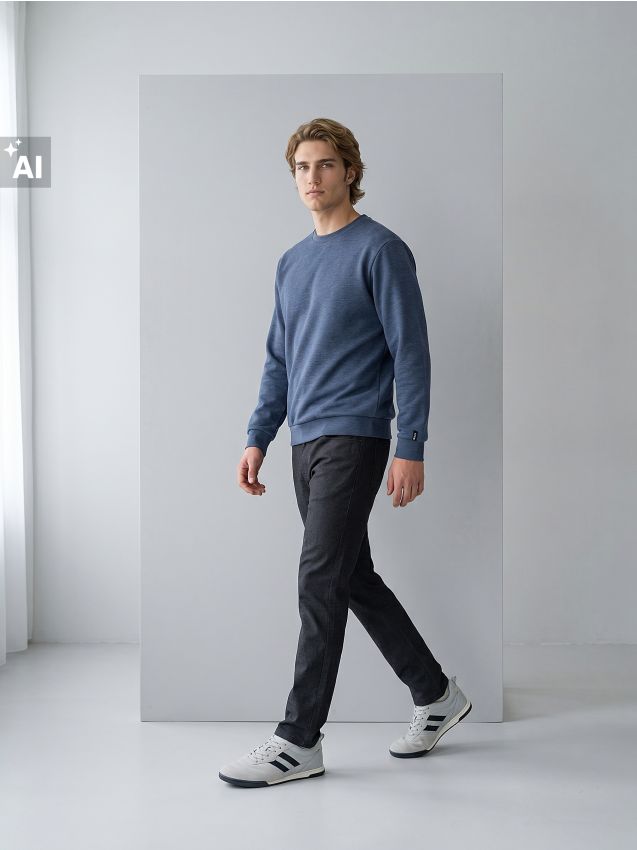 Sinsay - Bluză basic crewneck cu amestec de bumbac - bleumarin