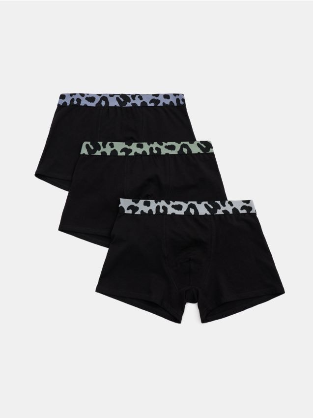 Sinsay - Boxeri din bumbac cu elastic, cu imprimeu leopard 3 pack - negru
