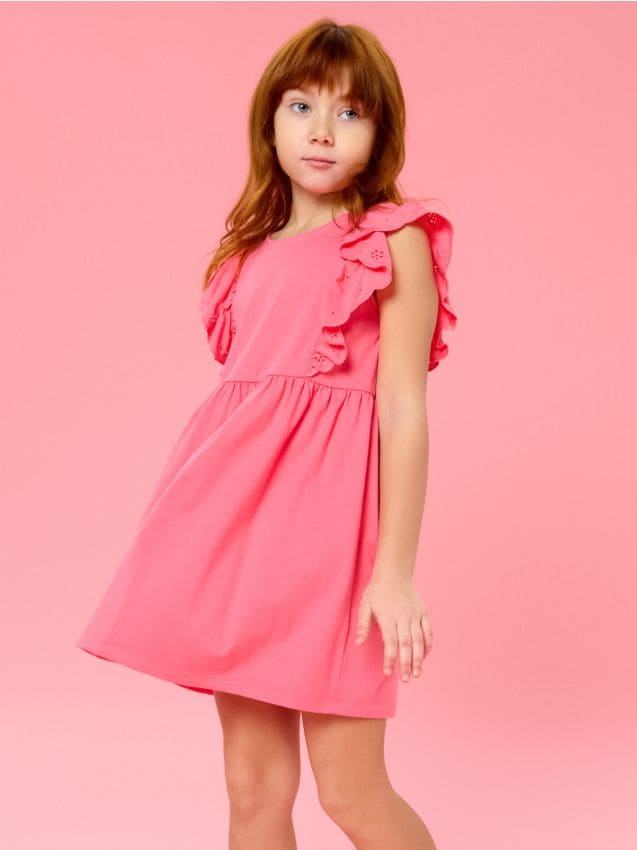 Sinsay - Rochie din bumbac cu volane ajurate la mâneci - albastru-pal