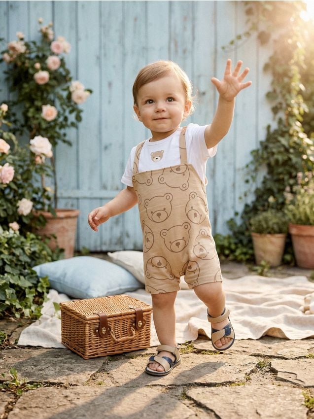 Sinsay - Salopetă din bumbac cu imprimeu ursuleți - multicolor