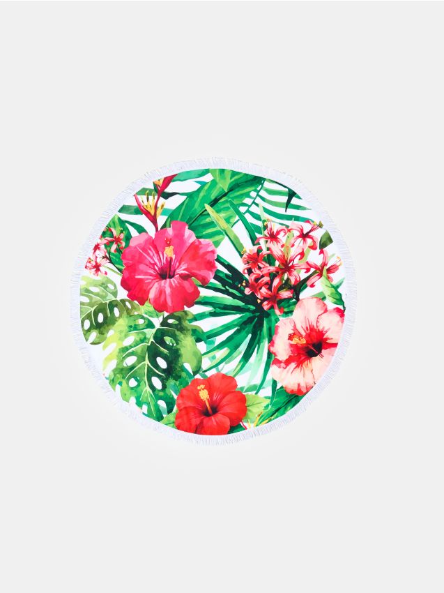 Sinsay - Saltea rotundă de plajă cu franjuri și model tropical - multicolor