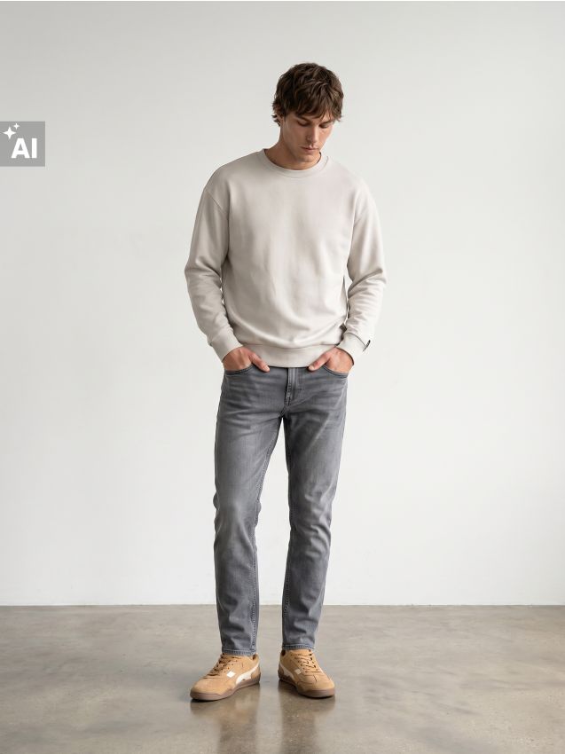 Sinsay - Bluză crewneck comfort fit cu amestec de bumbac - nude