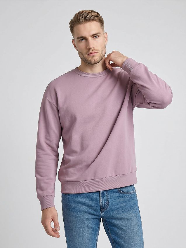Sinsay - Bluză crewneck comfort fit cu amestec de bumbac - roz-pastel