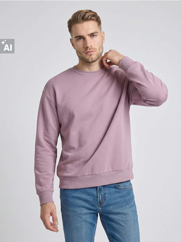Sinsay - Bluză crewneck comfort fit cu amestec de bumbac - roz-pastel