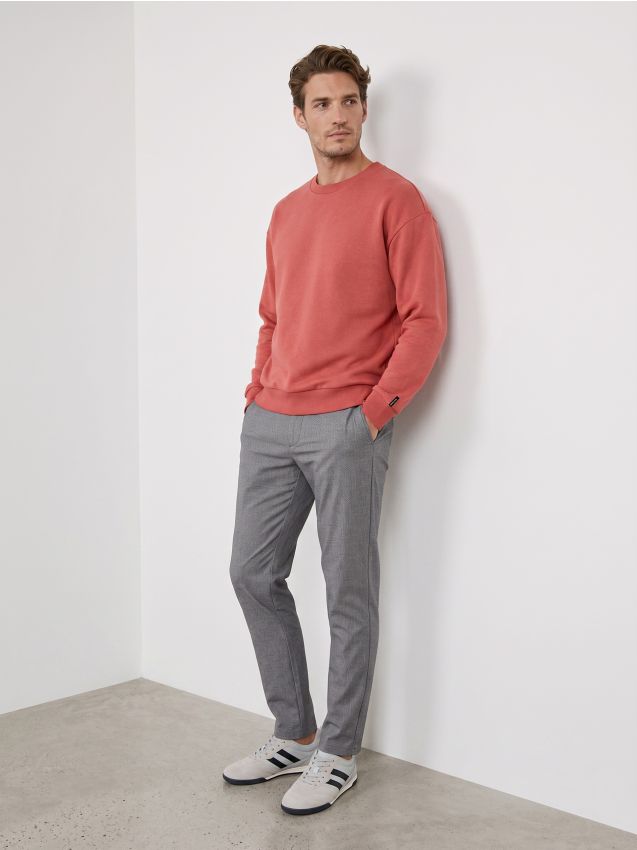 Sinsay - Bluză crewneck comfort fit cu amestec de bumbac - oranj-mandarină