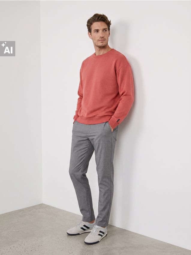 Sinsay - Bluză crewneck comfort fit cu amestec de bumbac - oranj-mandarină