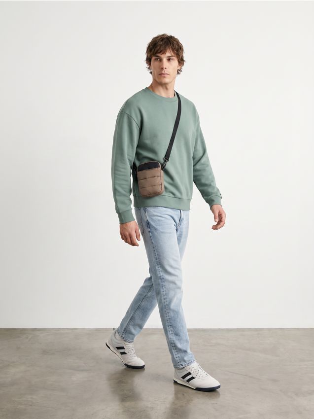 Sinsay - Bluză crewneck comfort fit cu amestec de bumbac - verde-deschis