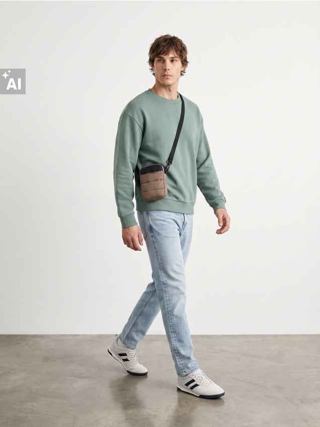 Sinsay - Bluză crewneck comfort fit cu amestec de bumbac - verde-deschis