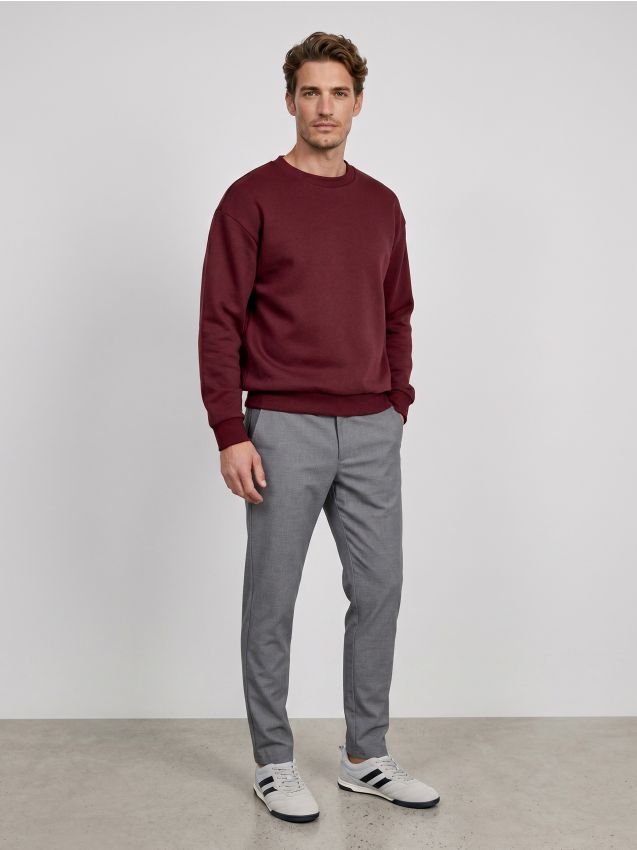 Sinsay - Bluză crewneck comfort fit cu amestec de bumbac - bordo