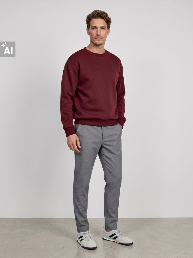 Sinsay - Bluză crewneck comfort fit cu amestec de bumbac - bordo