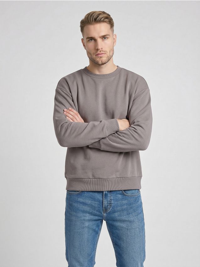 Sinsay - Bluză crewneck comfort fit cu amestec de bumbac - gri-închis