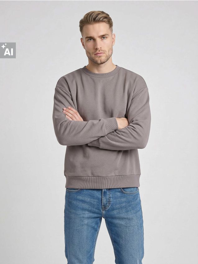 Sinsay - Bluză crewneck comfort fit cu amestec de bumbac - gri-închis