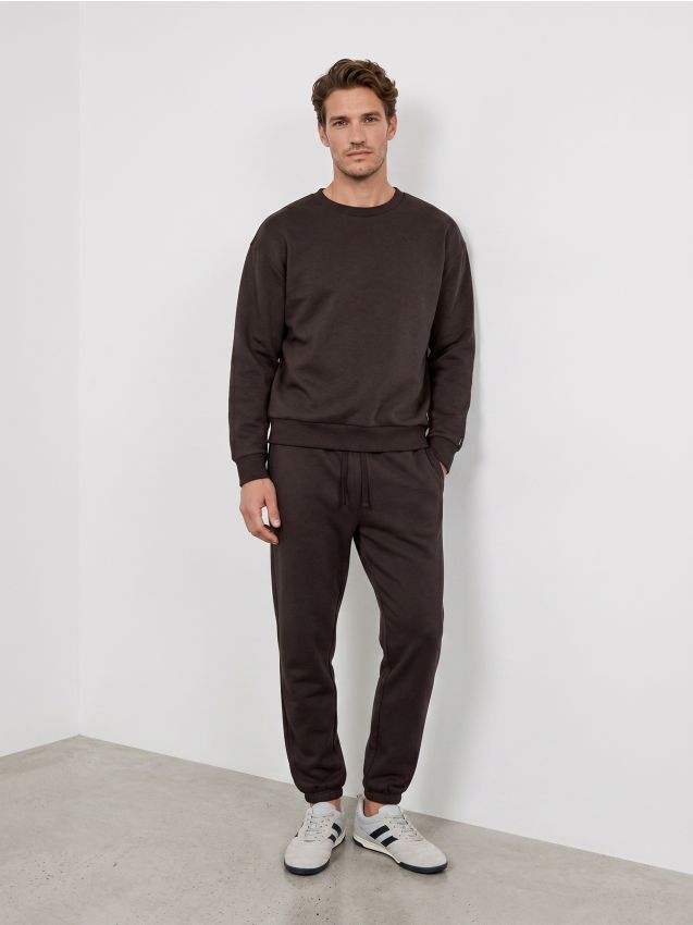 Sinsay - Bluză crewneck comfort fit cu amestec de bumbac - cacao-cu-lapte