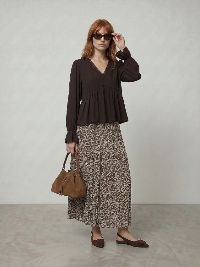 Sinsay - Fustă midi plisată cu imprimeu animalier - multicolor