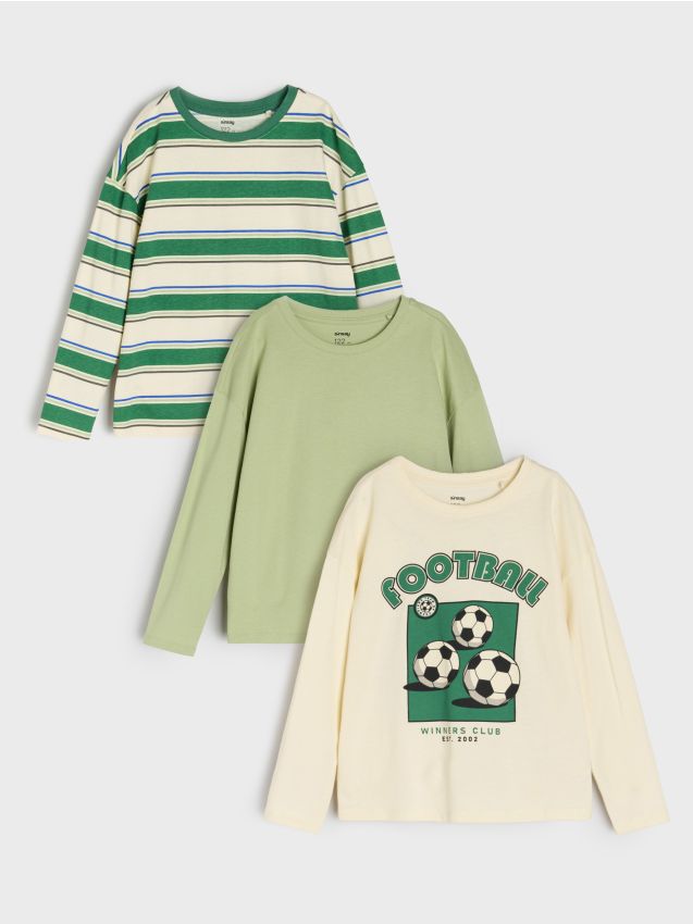 Sinsay - Balenie 3 tričiek s dlhými rukávmi - svetlozelená