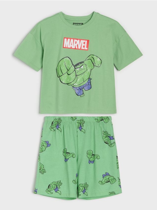Sinsay - Pijama oversize din bumbac cu imprimeu Marvel - verde-deschis