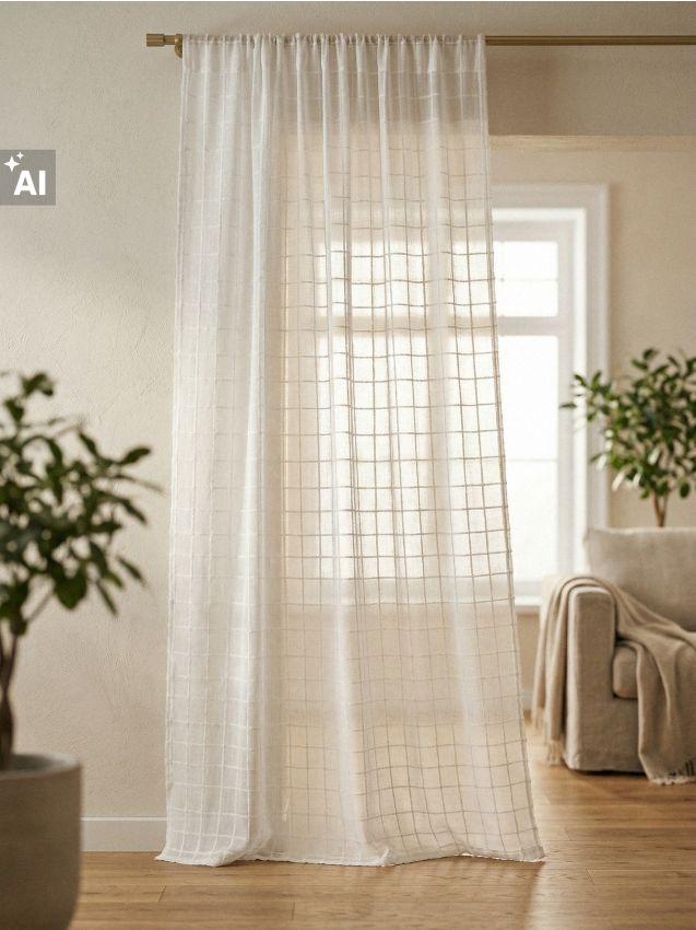 Sinsay - Perdea cu bandă cu model în carouri - alb