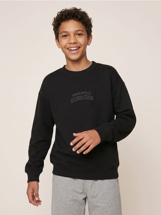Sinsay - Bluză crewneck cu inscripție - negru