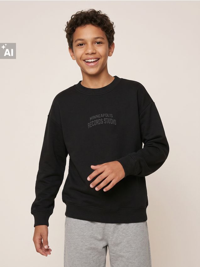 Sinsay - Bluză crewneck cu inscripție - negru