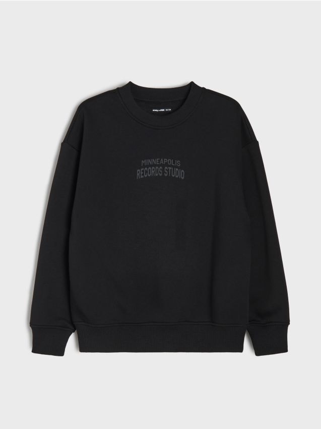 Sinsay - Bluză crewneck cu inscripție - negru