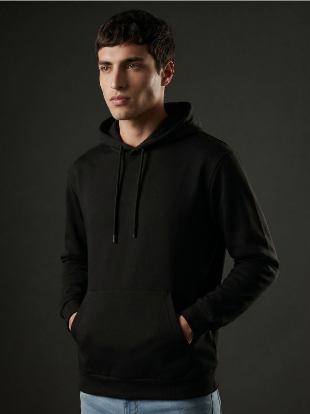 Sinsay - Bluza z kapturem basic - czarny