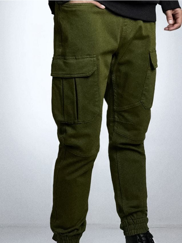 Sinsay - Blugi jogger cargo - verde-închis