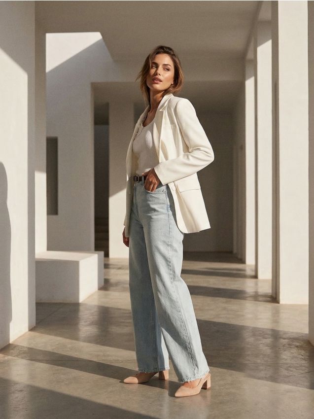 Sinsay - Sacou cu vâscoză și amestec de in - crem