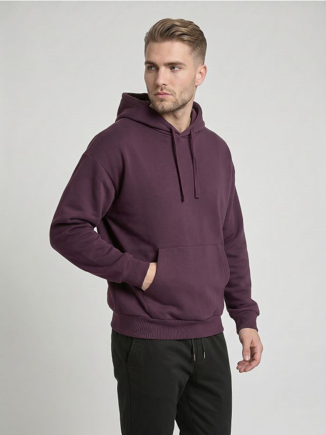 Sinsay - Bluza z kapturem comfort fit z domieszką bawełny - fioletowy