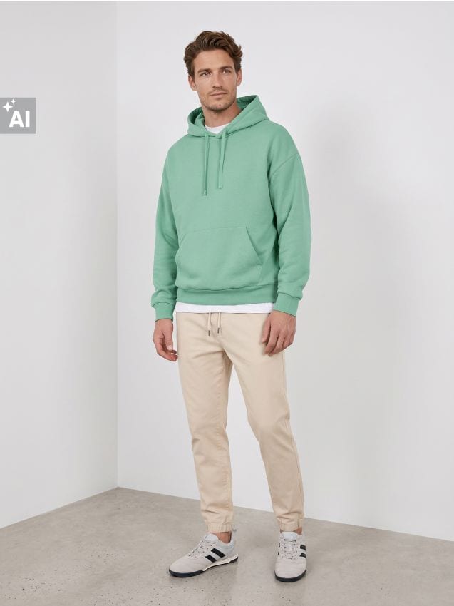 Sinsay - Hanorac comfort fit cu amestec de bumbac - verde-aprins
