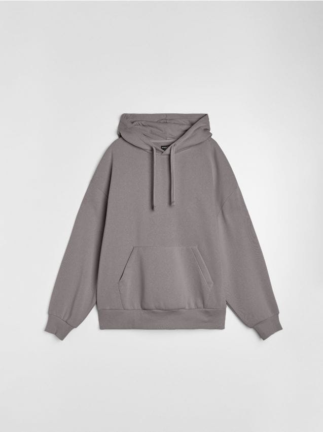 Sinsay - Bluza z kapturem comfort fit z domieszką bawełny - szary