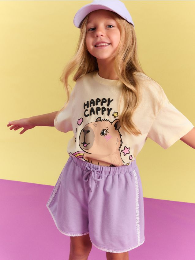 Sinsay - Pantaloni scurți din bumbac cu dantelă decorativă - lavand