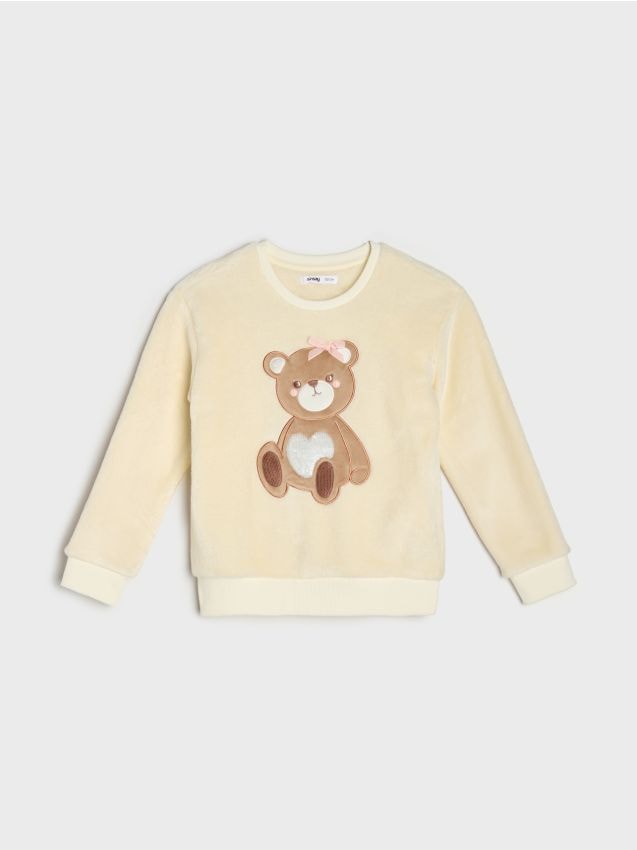 Sinsay - Bluză crewneck pufoasă cu motiv de ursuleț - crem