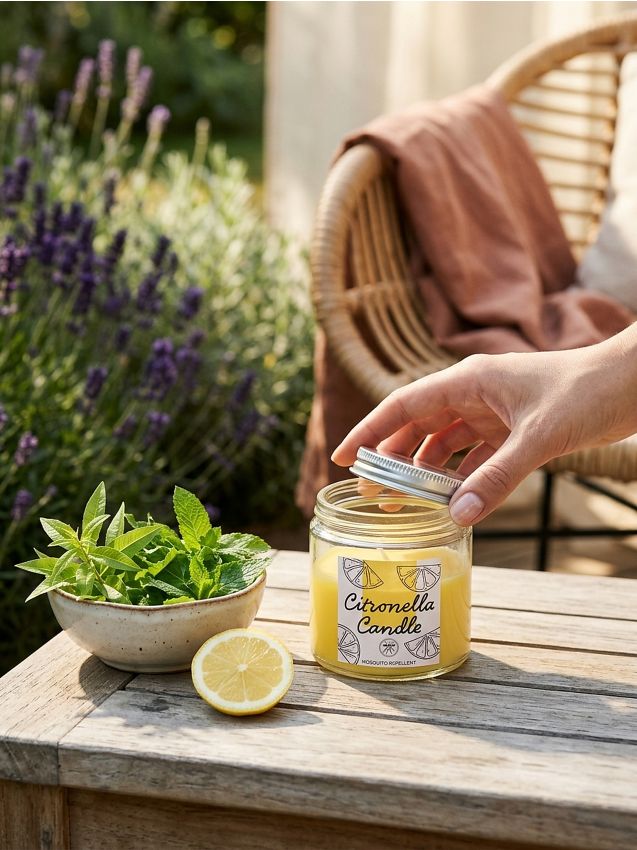 Candela alla citronella contro le zanzare - giallo