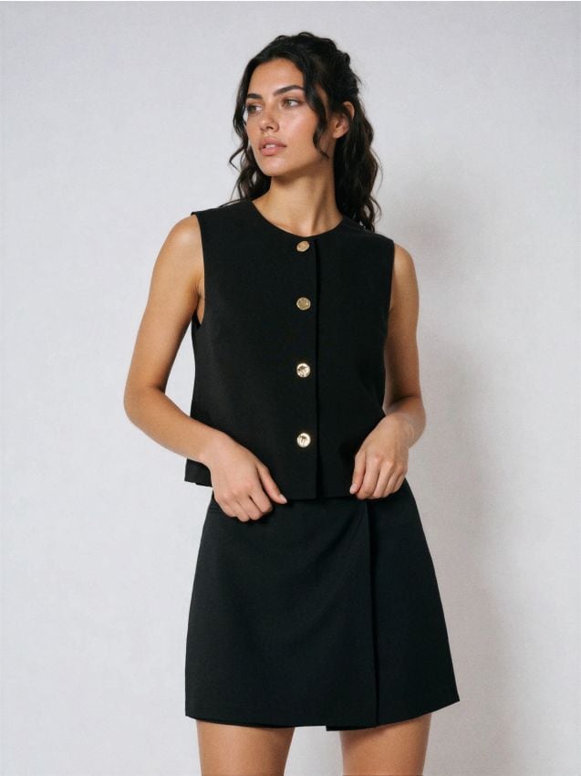 Sinsay - Vestă de costum cu nasturi decorativi și amestec de viscoză - negru