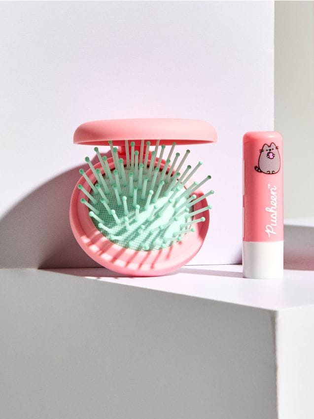Sinsay - Perie de păr pliabilă cu oglindă Pusheen The Cat - roz-pastel