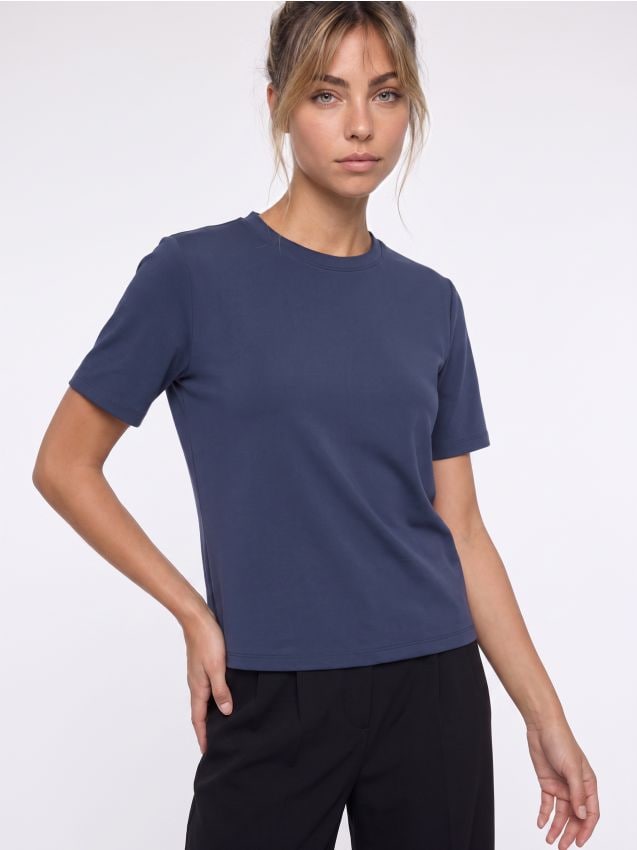 Sinsay - Tricou uni cu mânecă scurtă - bleumarin