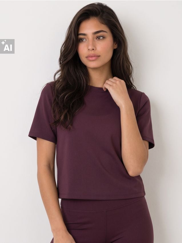 Sinsay - Tricou uni cu mânecă scurtă - mahon