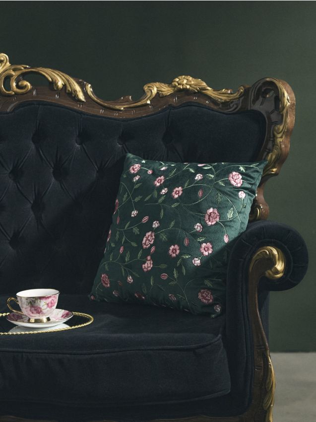 Sinsay - Pernă decorativă cu flori brodate - turcoaz-închis