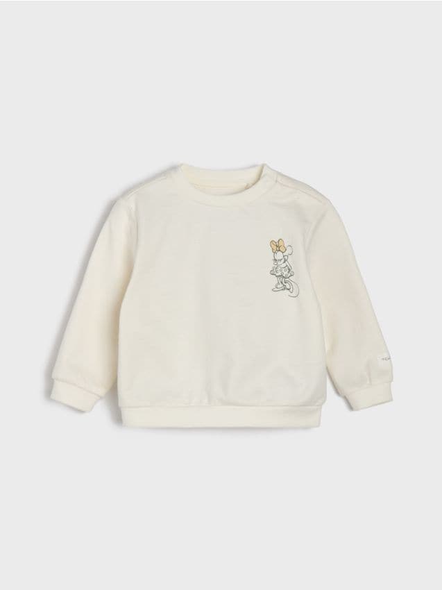 Sinsay - Hanorac din bumbac crewneck cu imprimeu Minnie Mouse - crem