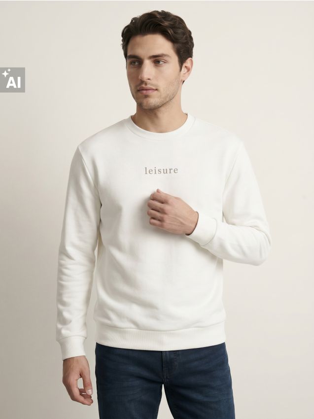 Sinsay - Bluză crewneck cu inscripție - crem