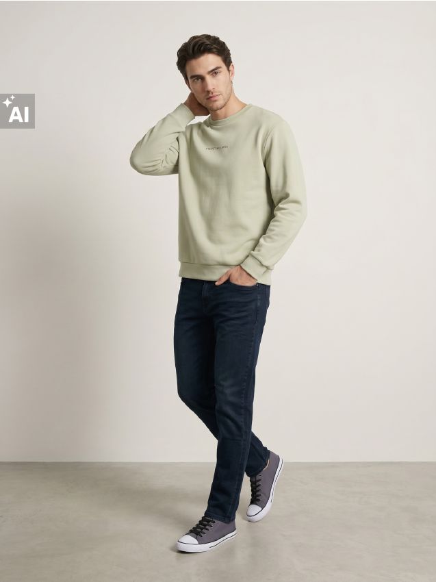 Sinsay - Bluză crewneck cu inscripție - verde-pal
