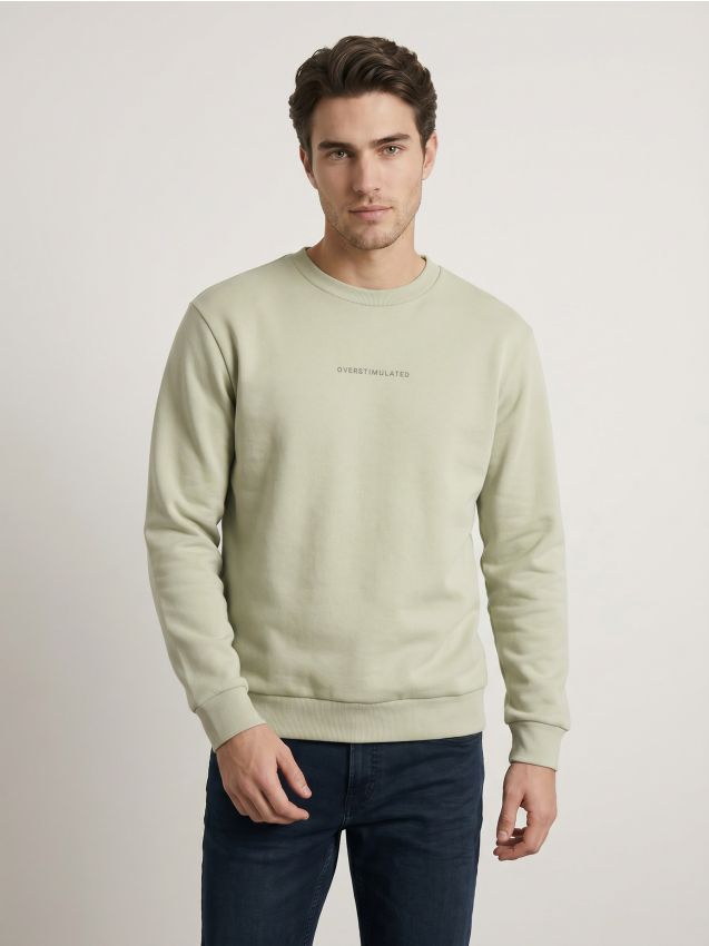Sinsay - Bluză crewneck cu inscripție - verde-pal