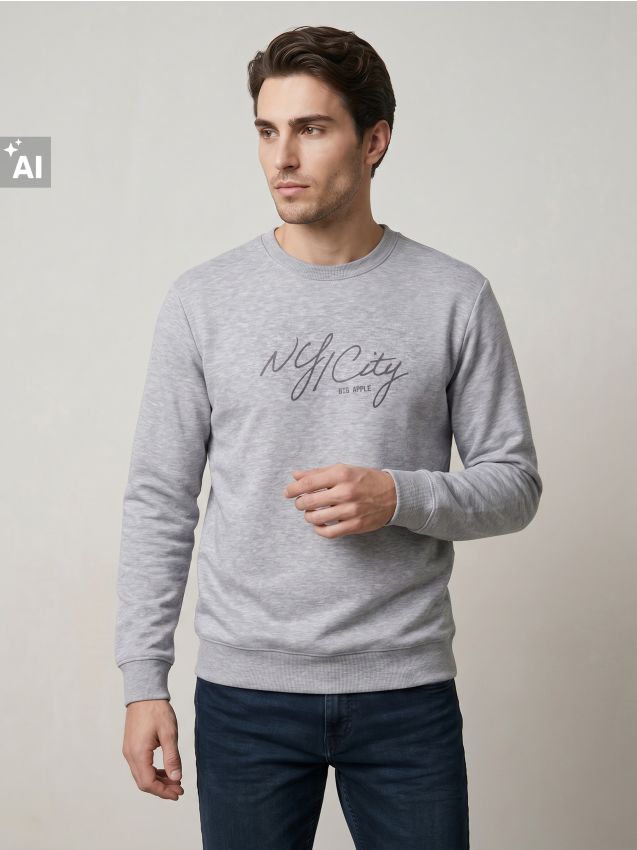 Sinsay - Bluză crewneck cu inscripție - gri deschis