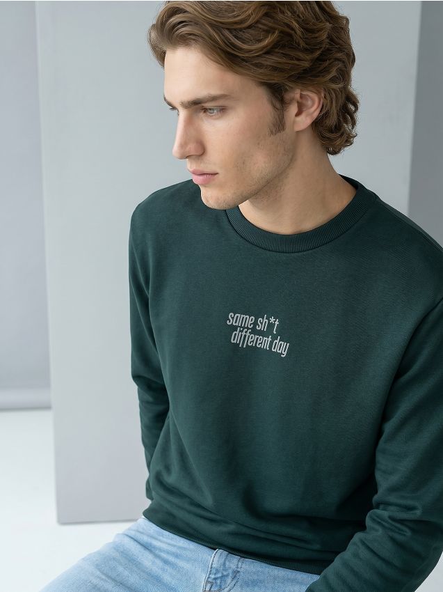 Sinsay - Bluză crewneck cu imprimeu - verde