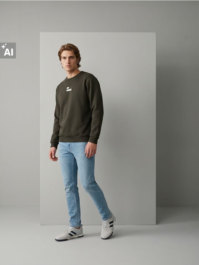 Sinsay - Bluză crewneck cu imprimeu - verde-închis